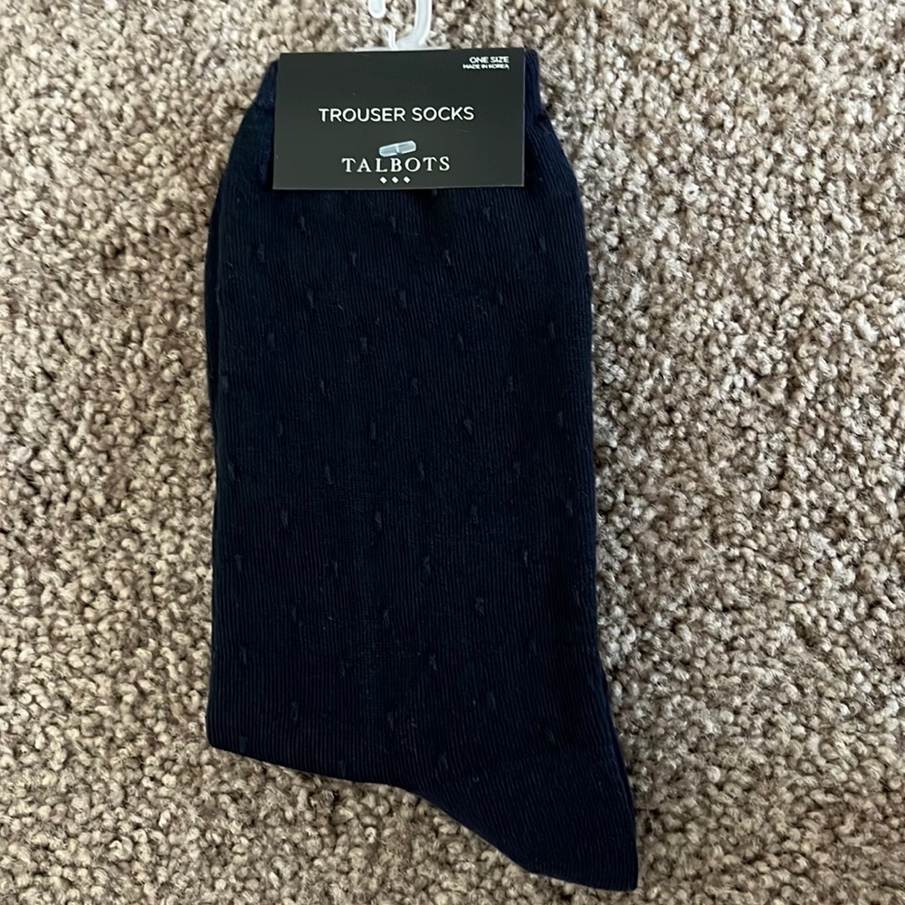 NWT Talbots trouser socks navy blue one size with dot pattern